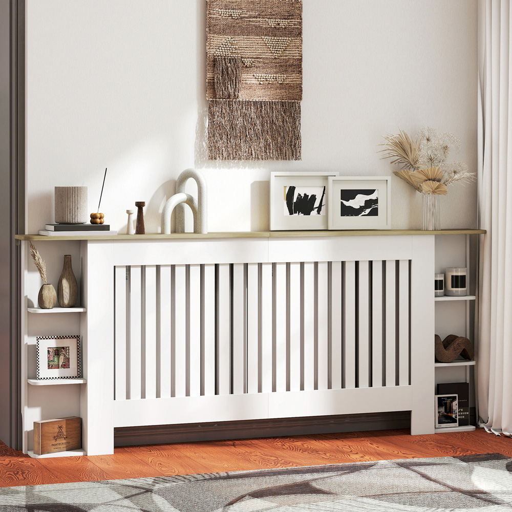 HOMCOM White Vertical Slatted Extra Large Heater Cover Image 2