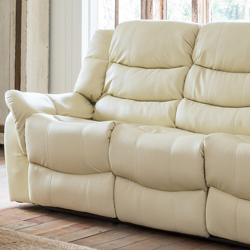Almeira 3 Seater Cream Bonded Leather Massage and Heat Manual Recliner Sofa Image 3