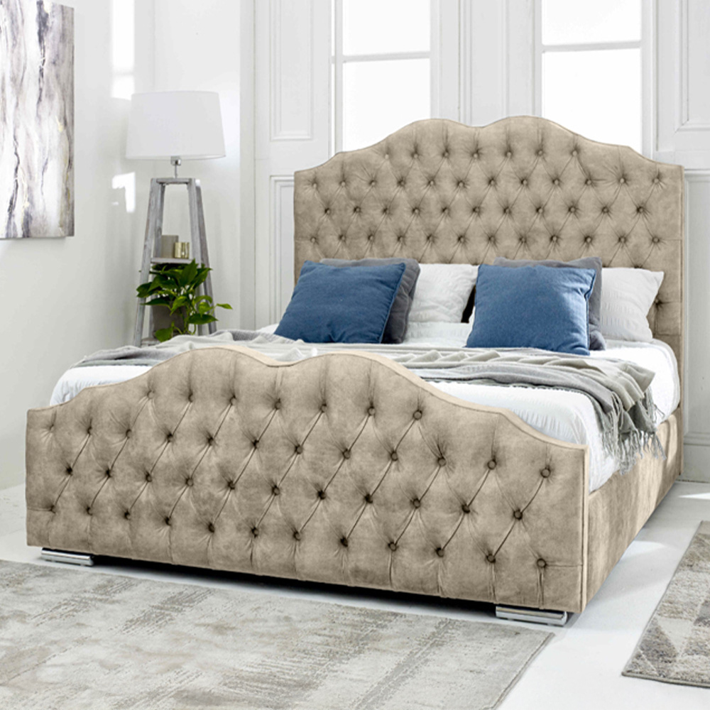 Eleganza Kenwood Super King Size Pearl Marble Fabric Bed with Waved Headboard Image 1