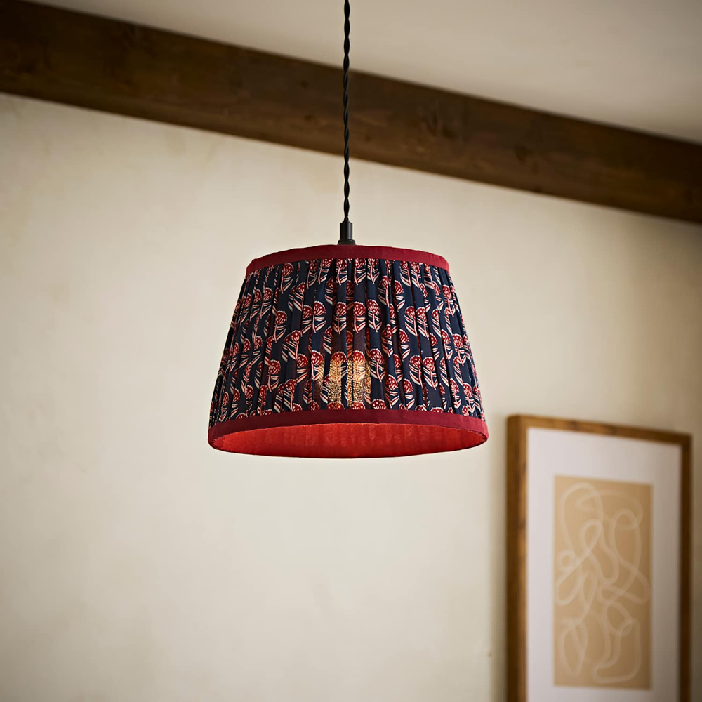 ValueLights Cyia Floral Navy Pleat Contrast Trim Ceiling Lamp Shade 28cm Image 6