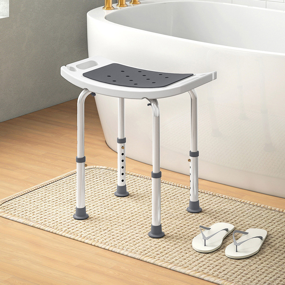 HOMCOM Grey Aluminium Height Adjustable Bath Stool with Shower Hole Image 3
