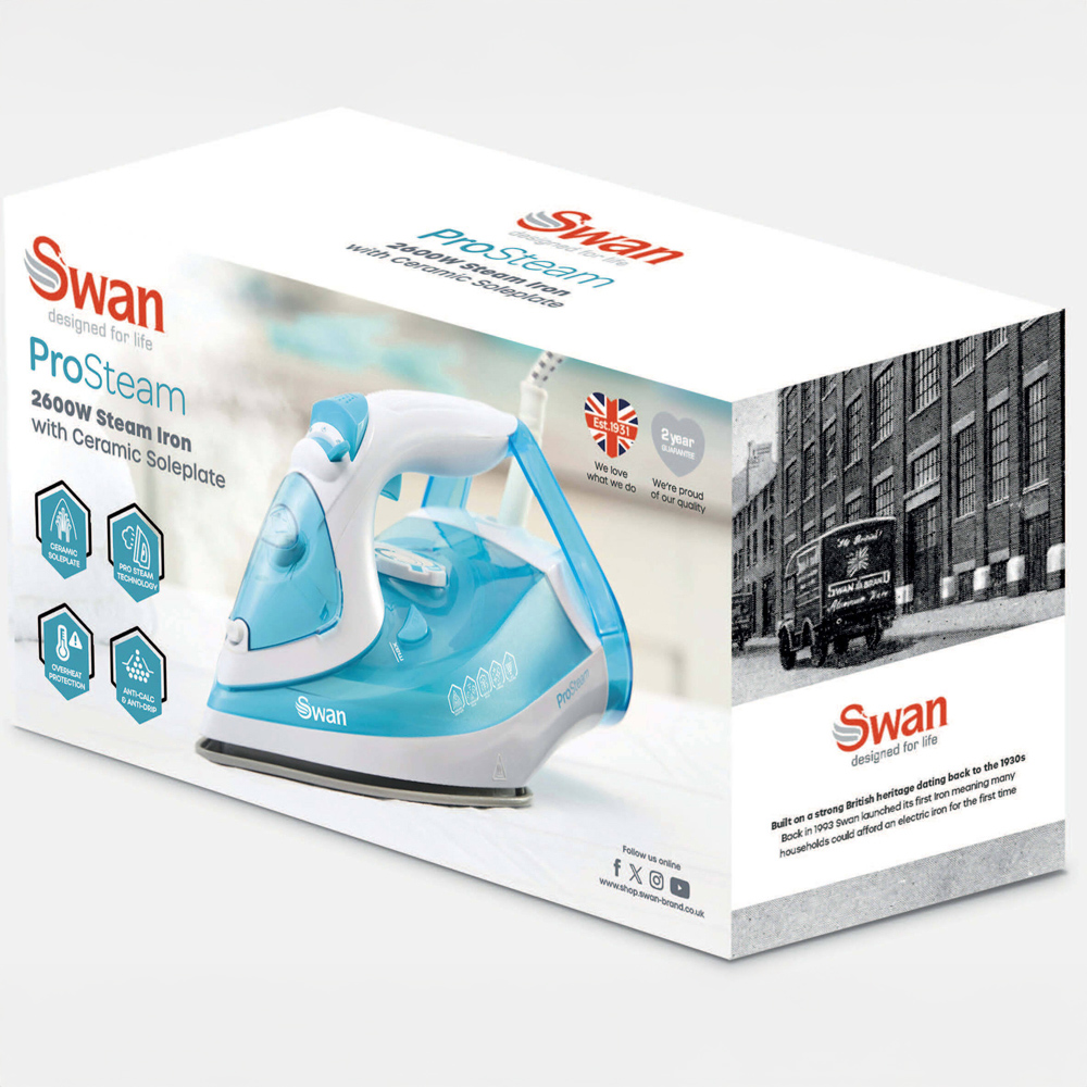 Swan 2600W White Aqua Steam Iron Image 2