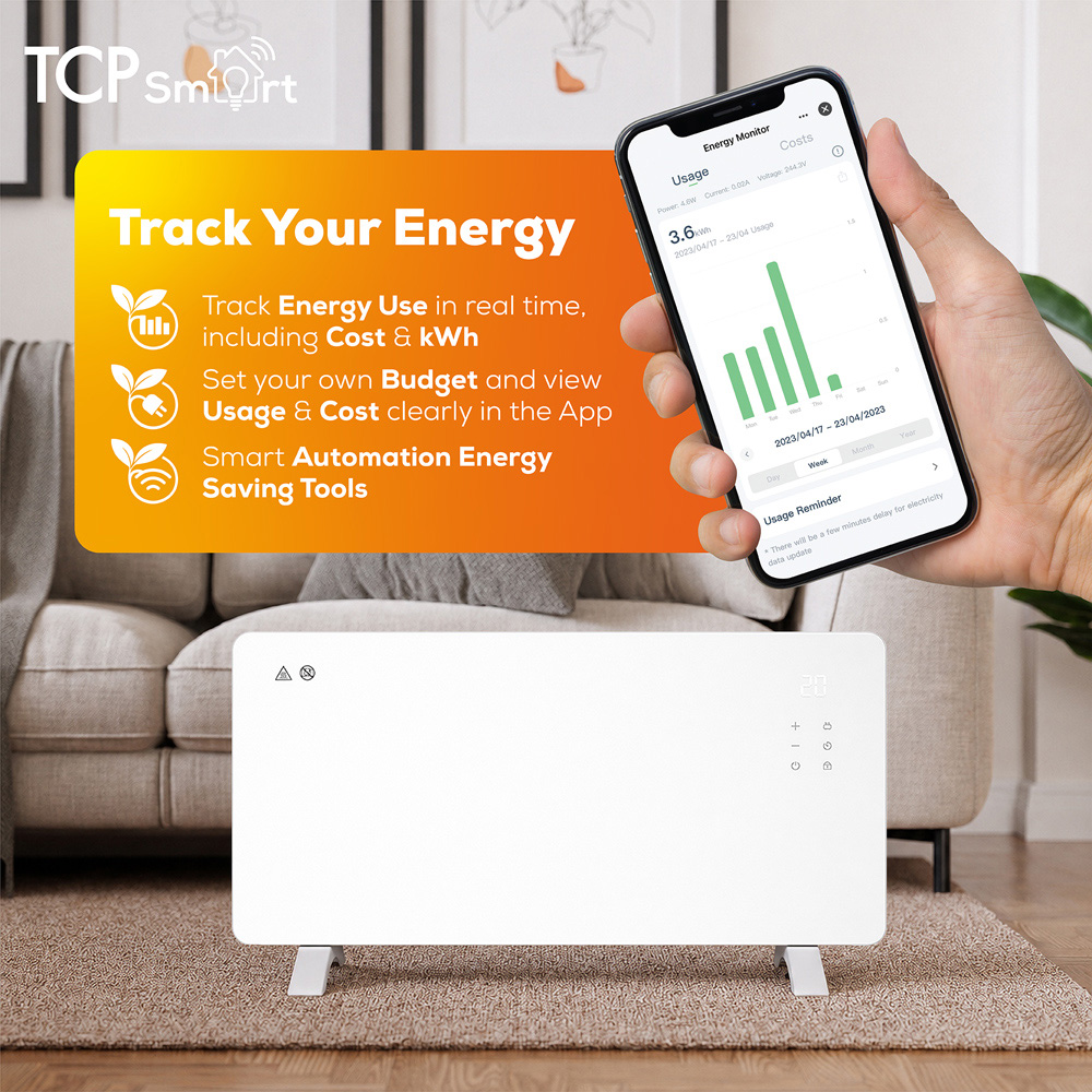 TCP Smart Moonlight White Energy Monitoring Glass Panel Heater 2500W 900 x 445mm Image 6