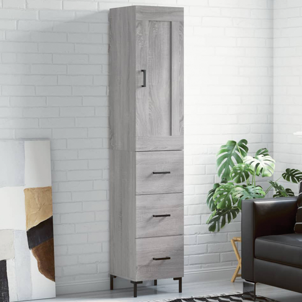 vidaXL Single Door 3 Drawer Grey Sonoma Highboard Image 1