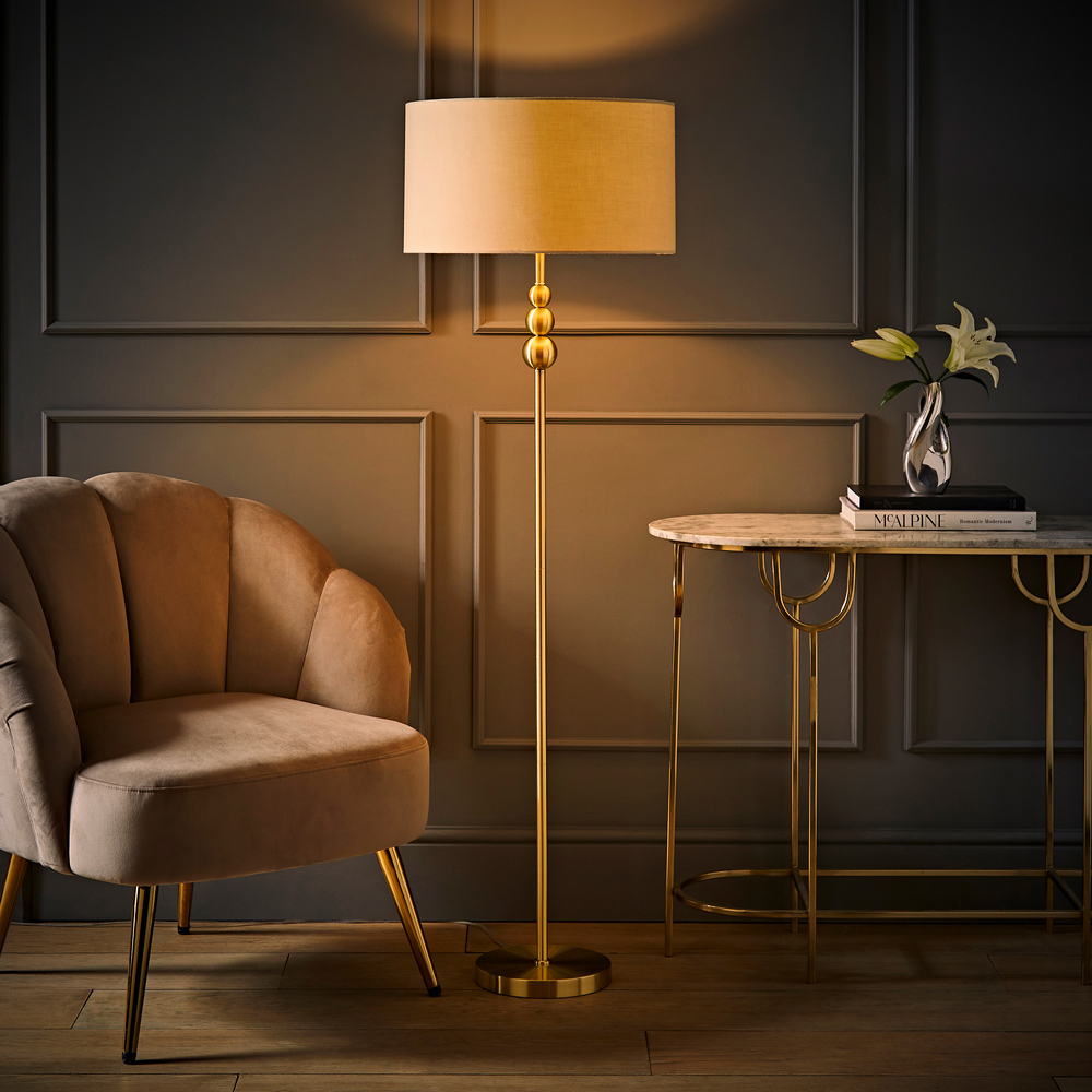 ValueLights Marissa Reni Cream Shade and Gold Ball LED Floor Lamp Image 6