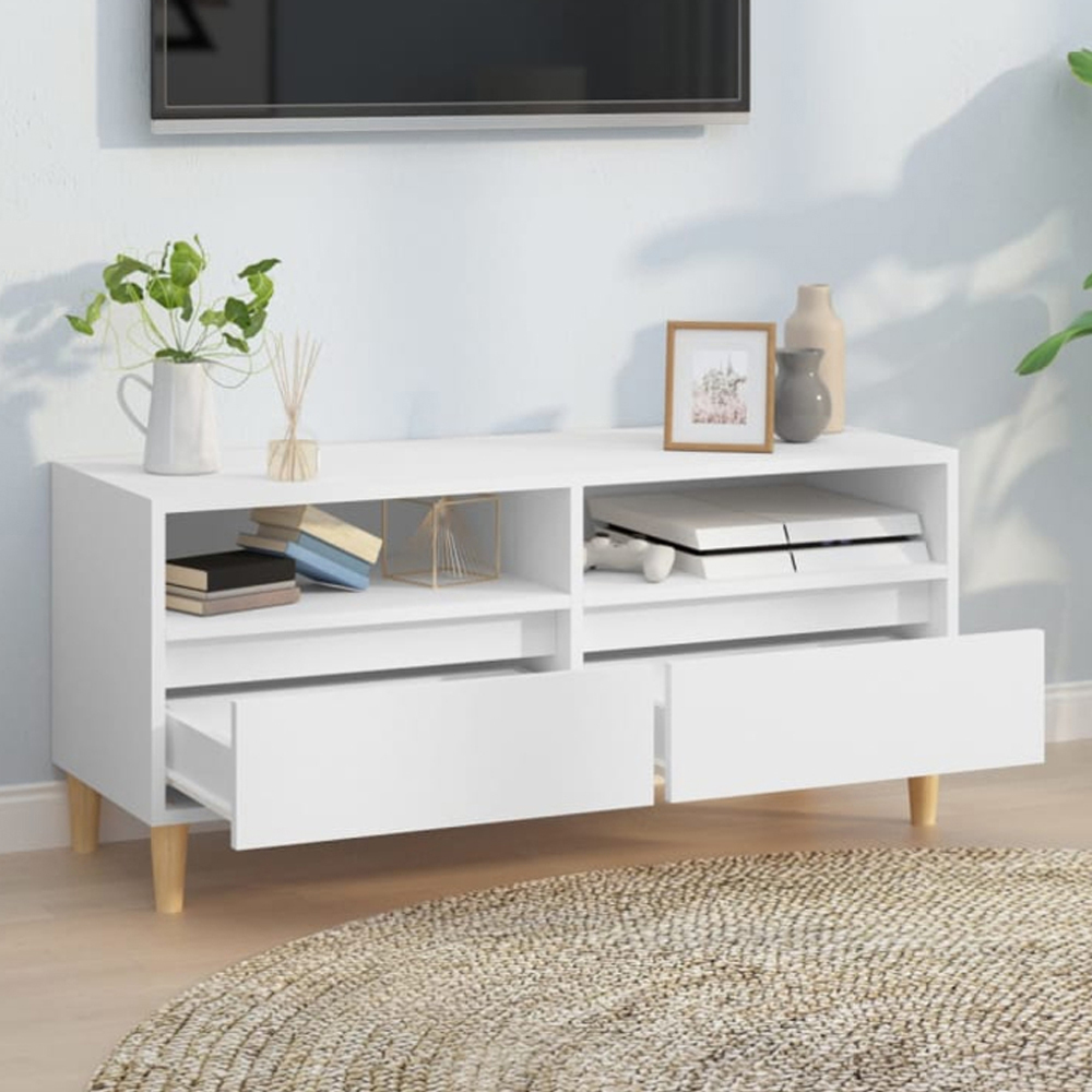 vidaXL 2 Drawer 2 Shelf White TV Cabinet Image 1
