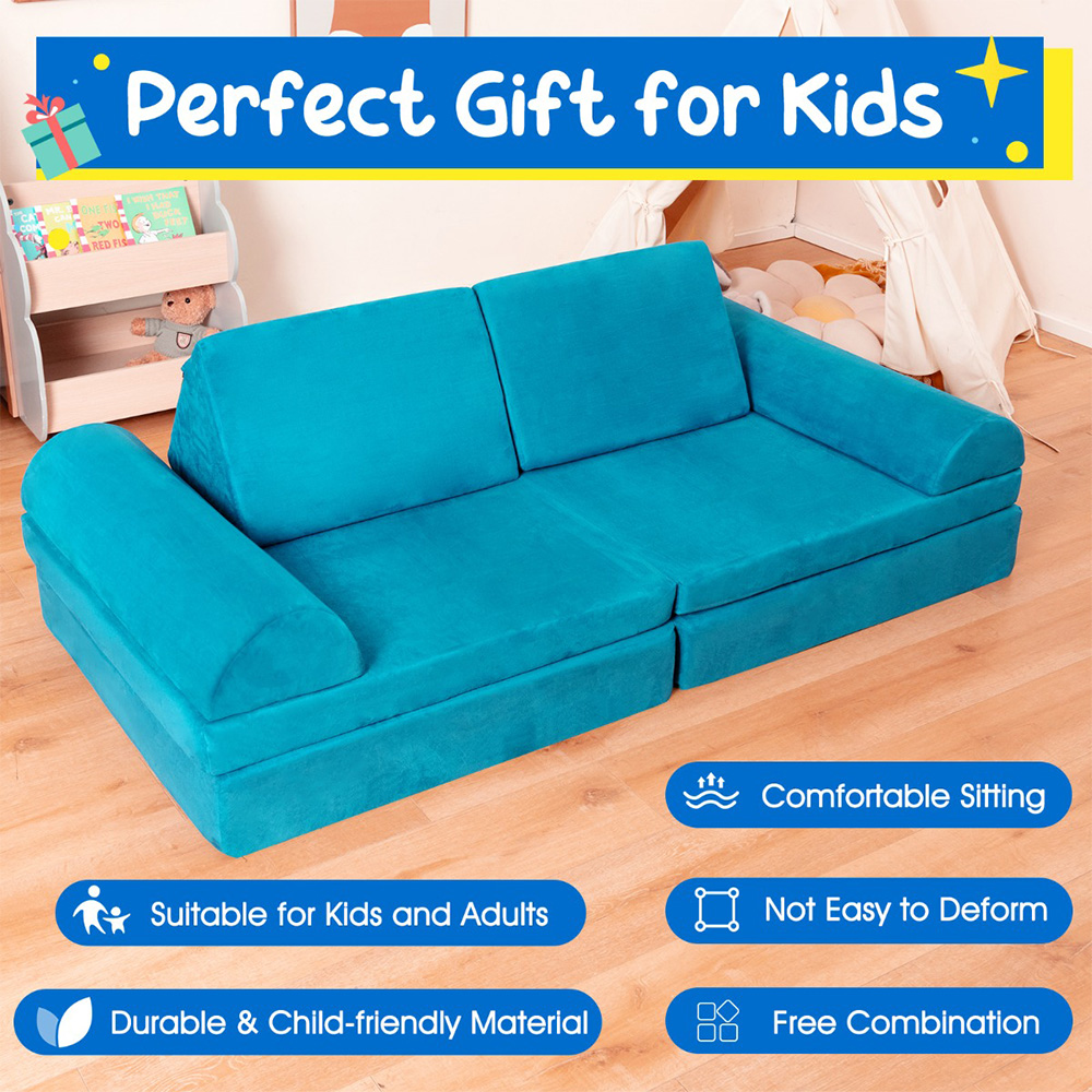 Costway Green Kids Modular Convertible Sofa Playset 6 Piece Image 5