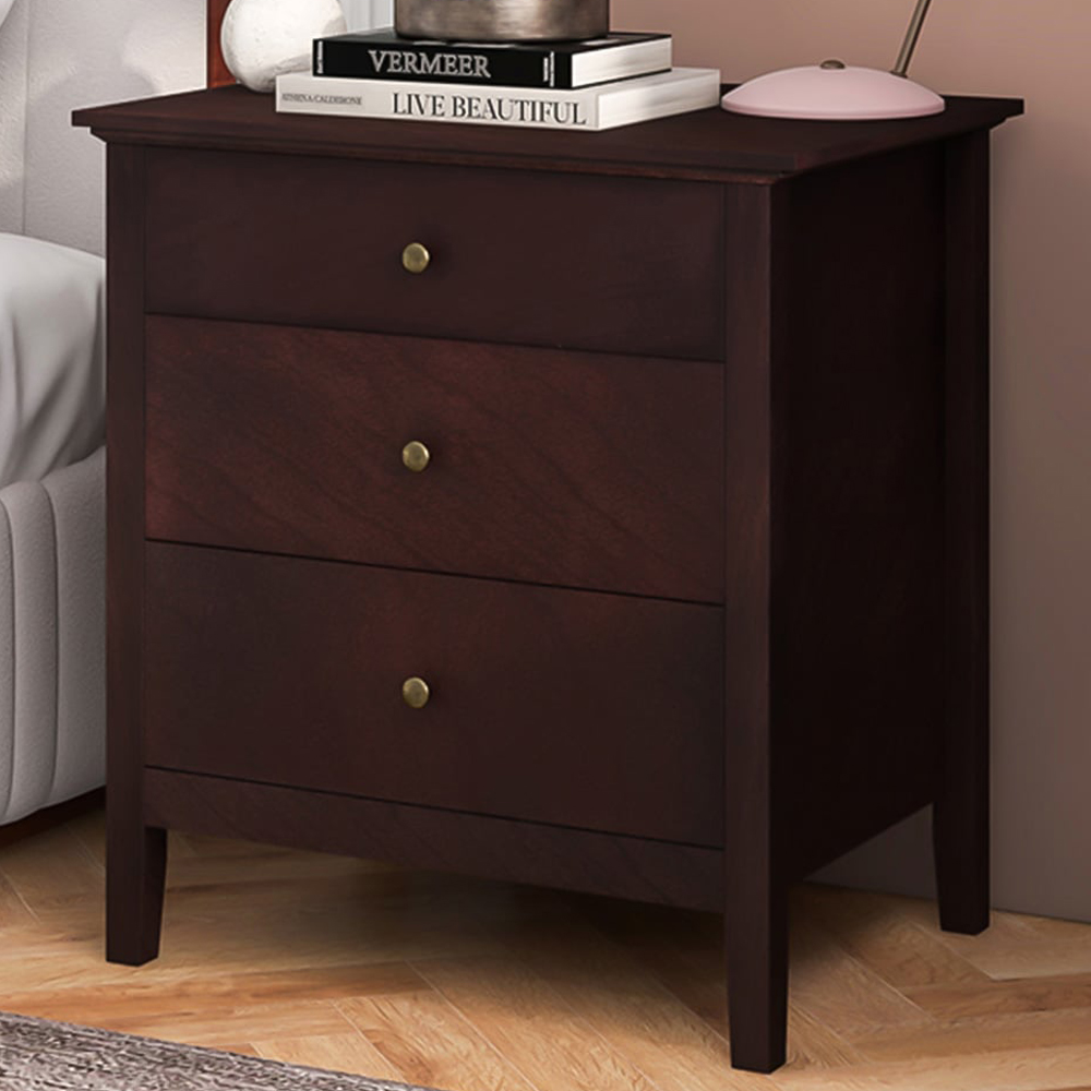 Costway 3 Drawer Brown Wooden Bedside Table Image 1