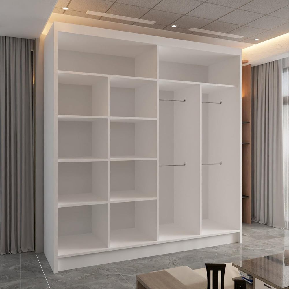 M N Furniture Cheen 2 Door White and Black Strip Mirrored Sliding Wardrobe 203cm Image 3