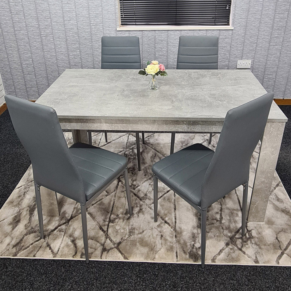 Portland Leather 4 Seater Dining Set Stone Grey and Grey Image 1