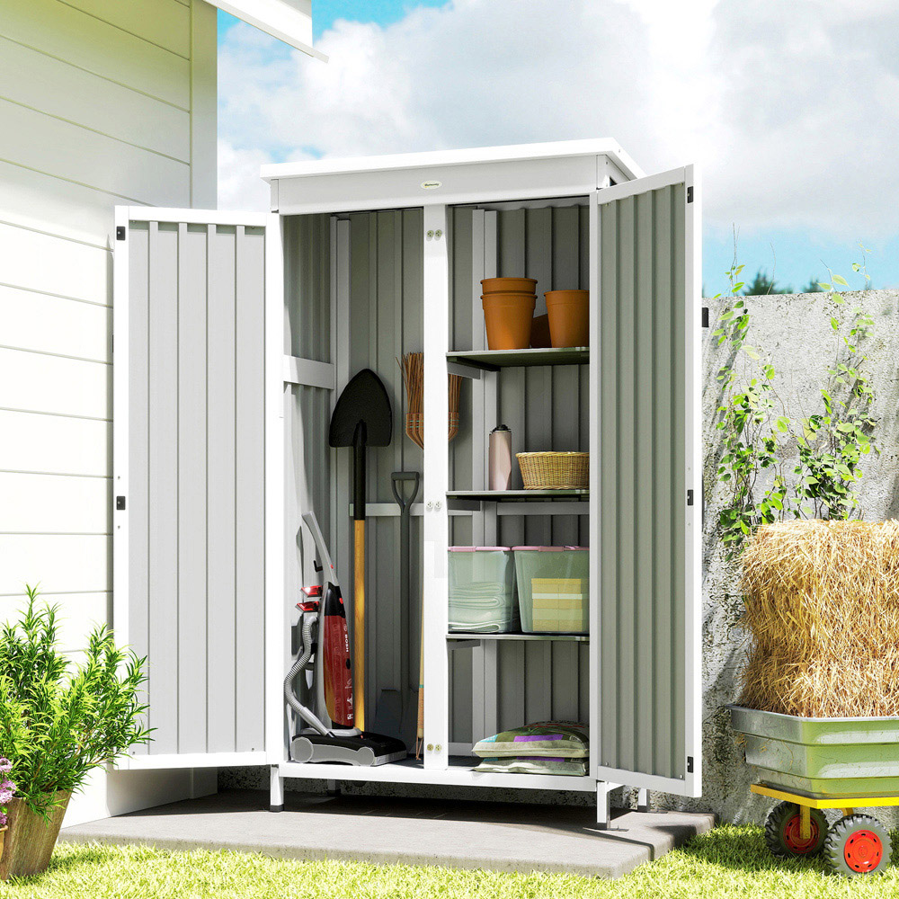 Outsunny 3 x 1.4ft 2 Door White and Black Outdoor Storage Cabinet Image 2