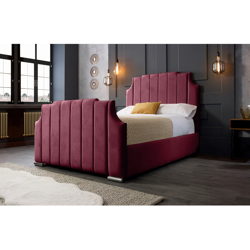 Eleganza Home Nelson Double Maroon Plush Velvet Bed Frame with Headboard Image 3