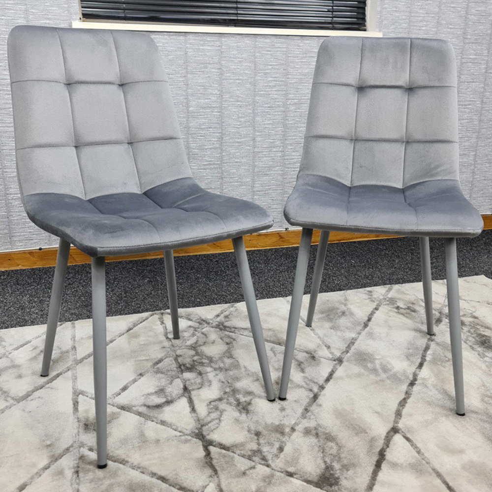 Denver Set of 2 Grey Velvet Dining Chairs Image 1