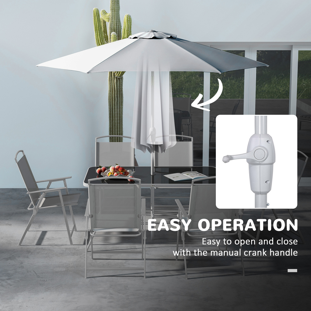 Outsunny 6 Seater Garden Dining Set with Parasol Tempered Glass Top Grey Image 7