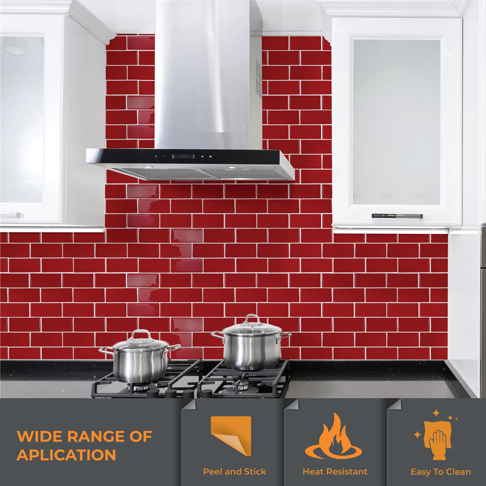Walplus Cherry Red Retro Glossy 3D Tile Sticker 30.5 x 30.5cm 6 Pack Image 4