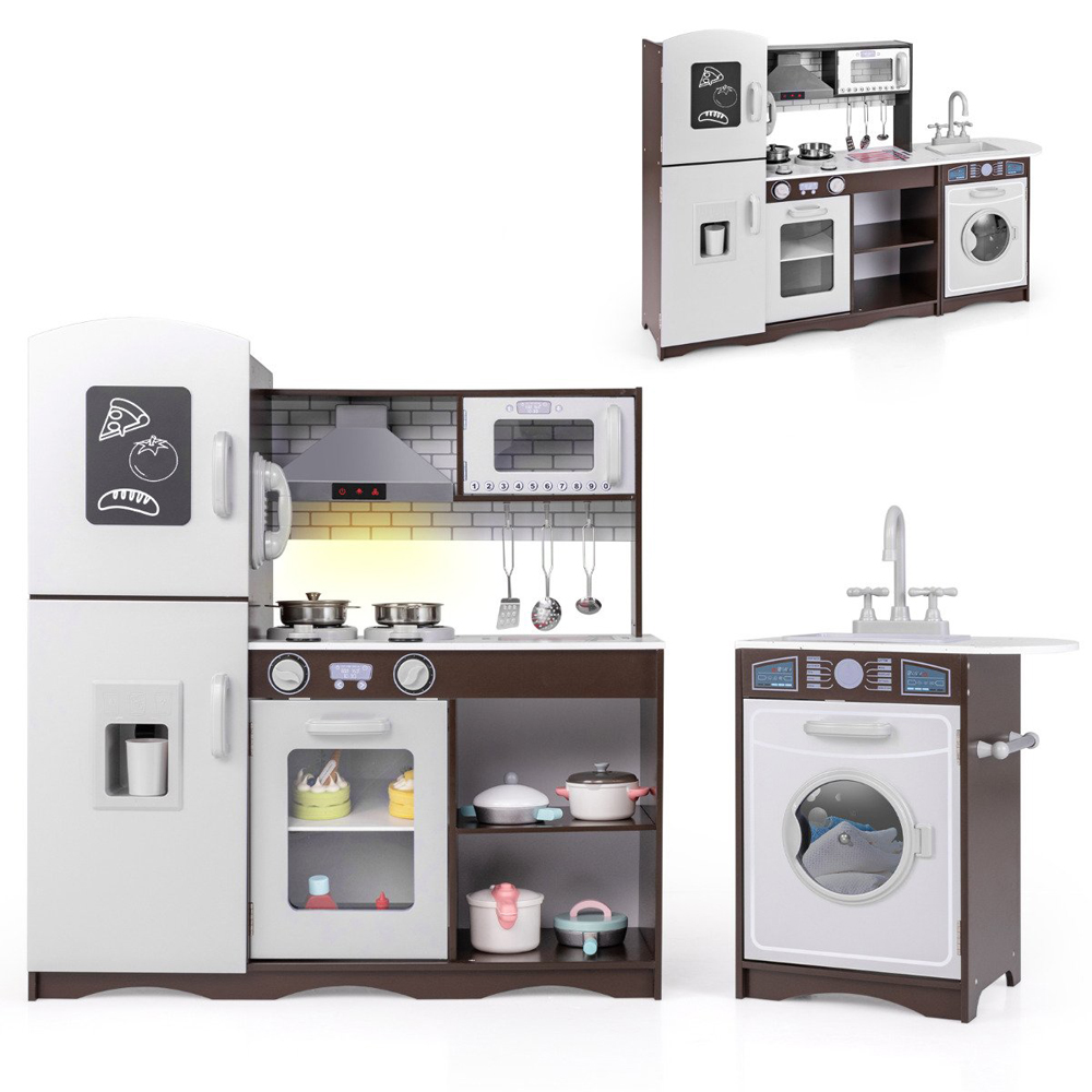 Costway Kids Coffee Kitchen Play Set with Realistic Lights and Sounds Image 4