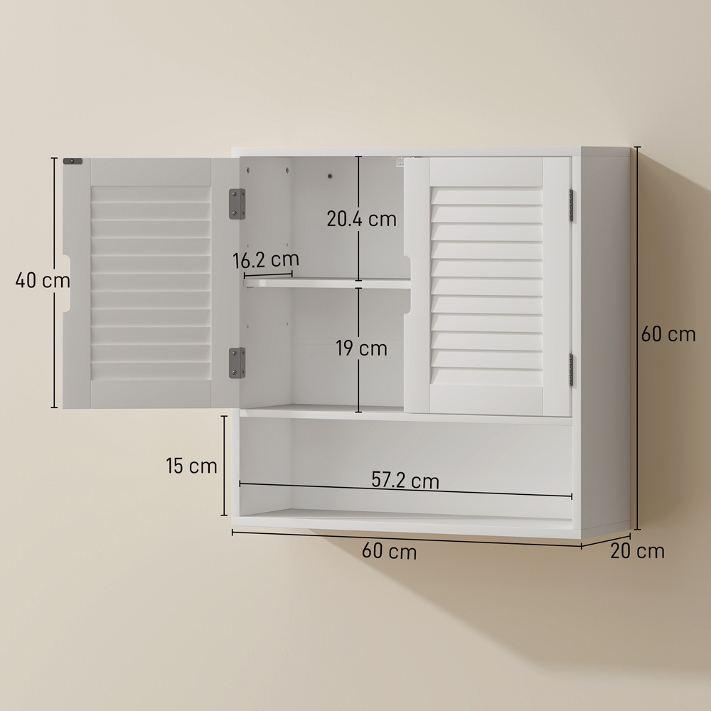 Portland 2 Door Single Shelf White Wall-Mounted Bathroom Storage Cabinet Image 9