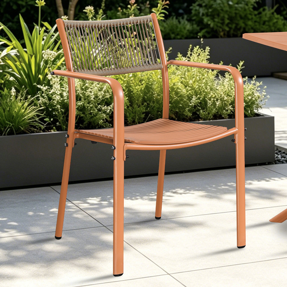 Core Products Set of 2 Terracotta Rope Back Effect Metal Garden Bistro Armchair Image 4