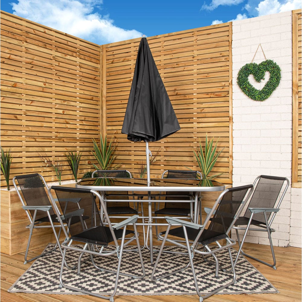 Samuel Alexander 6 Seater Patio Dining Set Black with Parasol Image 1