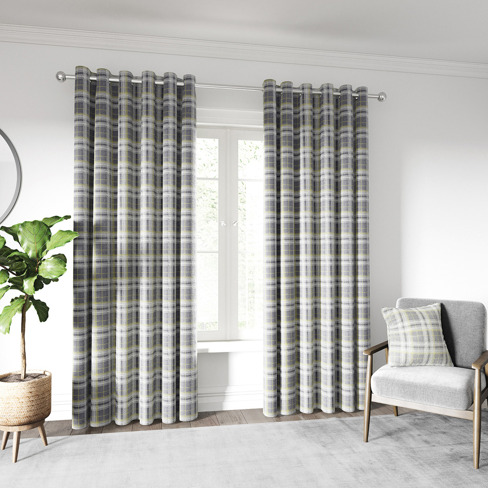 Helena Springfield Harriet Woven Lined Chartreuse and Grey Curtains 229 x 229cm Image 4