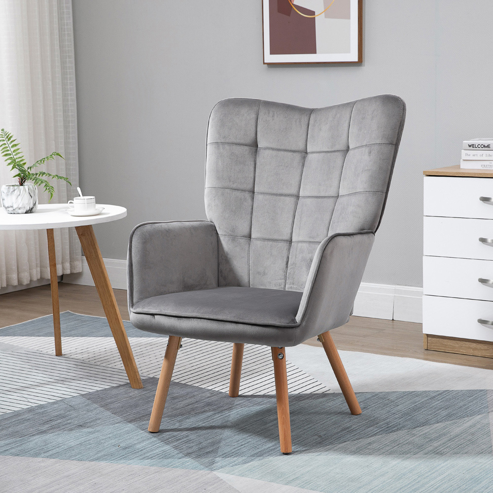 Portland Grey Tufted Wingback Armchair Image 4