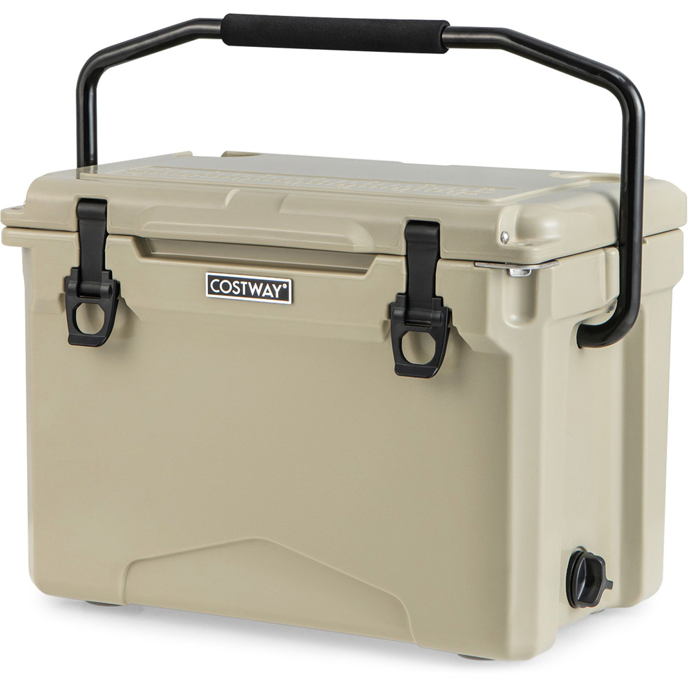 Costway Khaki Rotomolded Hard Cooler with Cup Holders Image 1