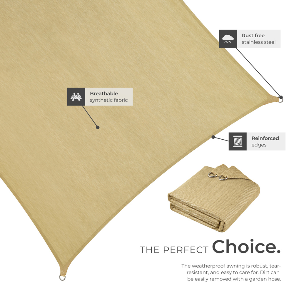 tectake Sonny Sand Water-Resistant Sun Shade Sail 300 x 500cm Image 6
