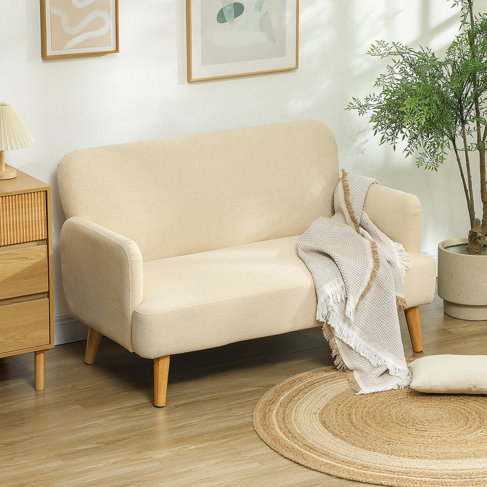 HOMCOM 2 Seater Cream Velvet Feel Sofa Image 4