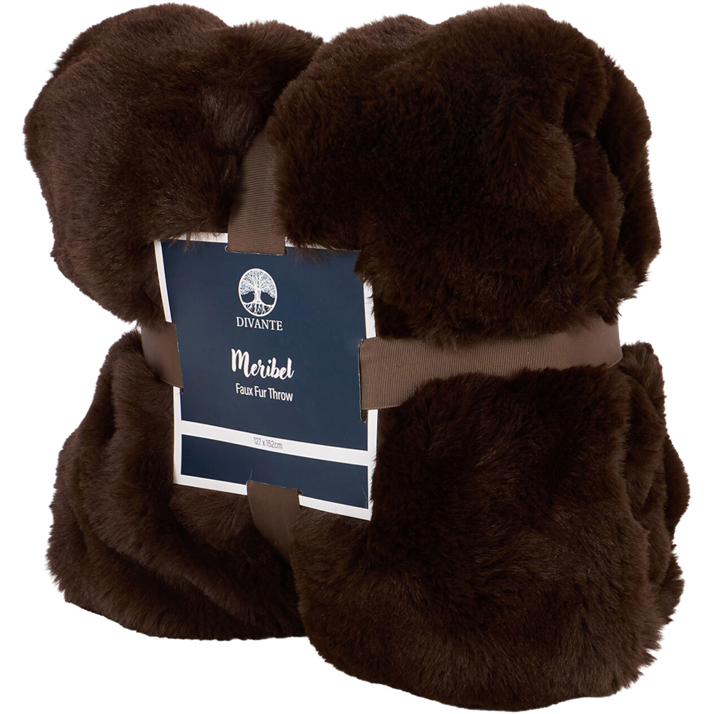 Meribel Faux Fur Plush Throw Chocolate Image 1