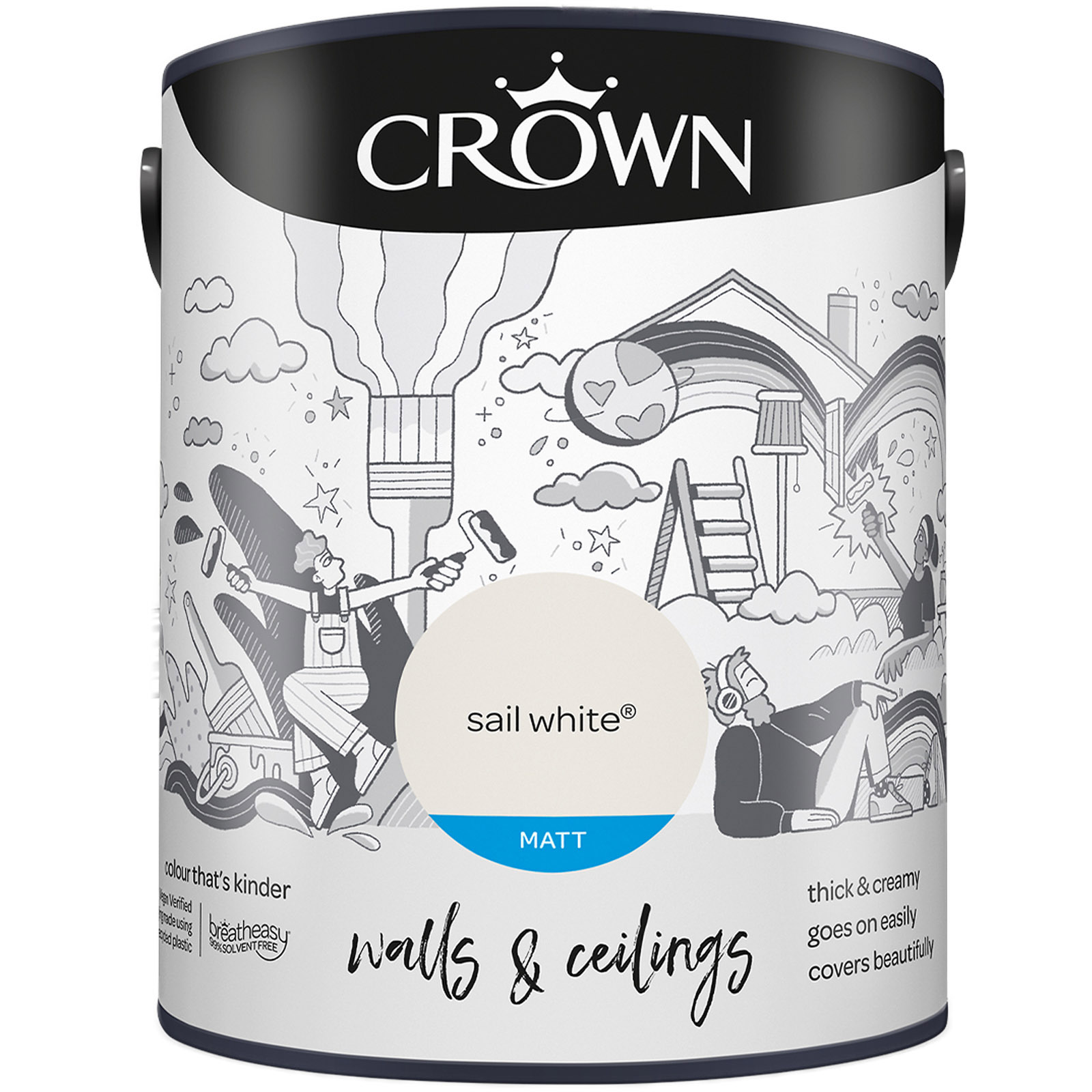 Crown Breatheasy Walls & Ceilings Sail White Emulsion Paint 5L Image 2