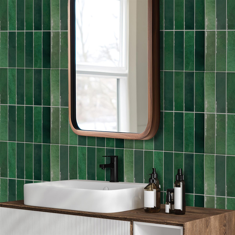 Walplus Dark Moss Green Rectangular 3D Tile Sticker 30.5 x 30.5cm 6 Pack Image 4