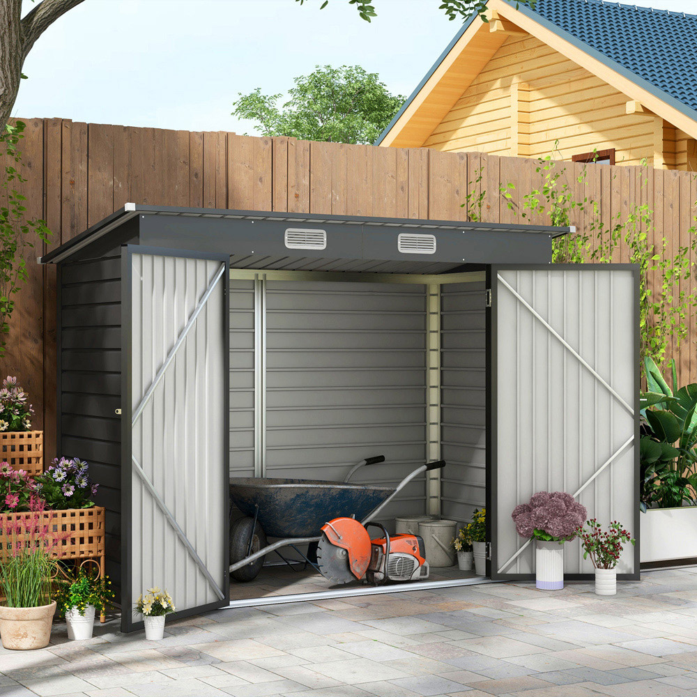 Outsunny 8 x 4ft Grey Double Door Garden Storage Shed Image 2