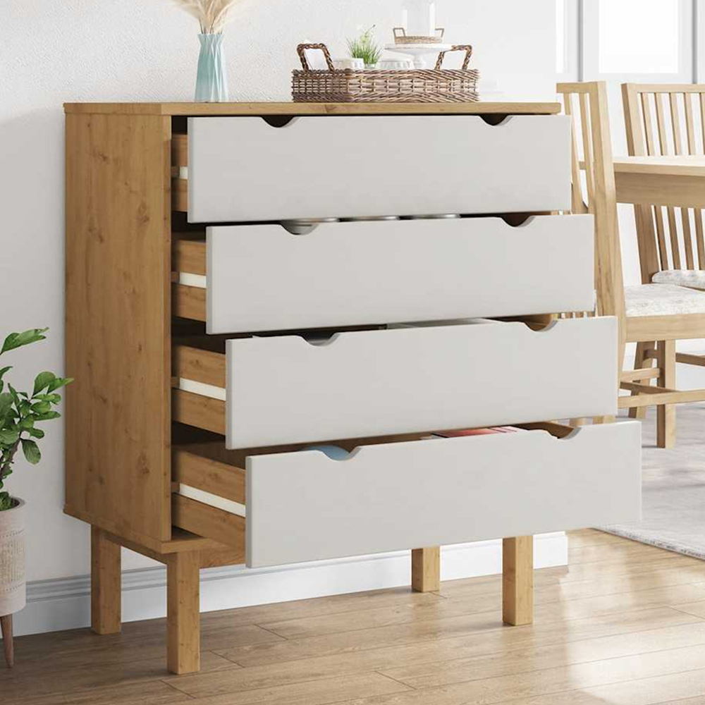 vidaXL Otta 4 Drawer Brown and White Solid Wood Pine Wide Storage Cabinet Image 1