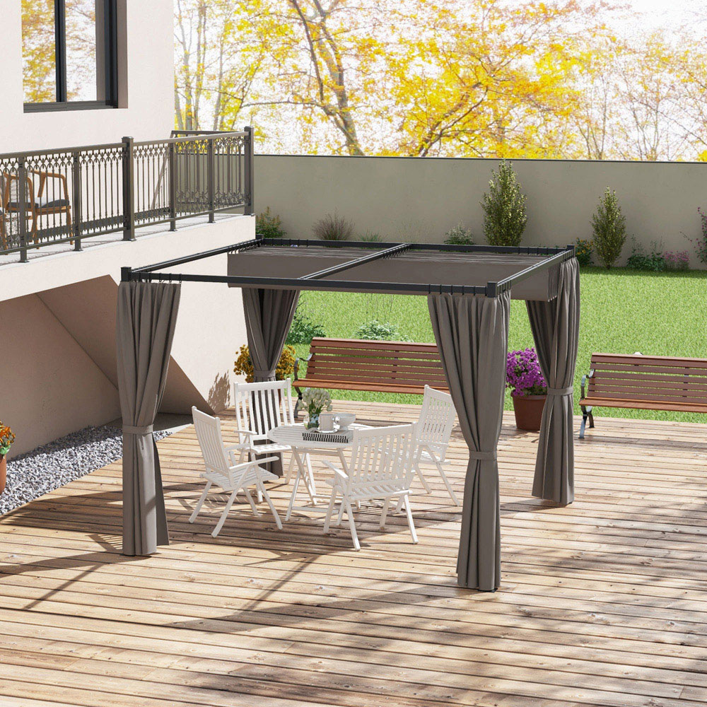 Outsunny 3 x 3m Light Grey Retractable Pergola Image 1