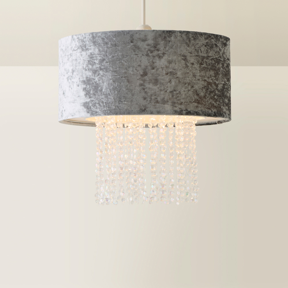 ValueLights Boland Silver Grey Velvet Droplets Pendant Shade Image 5