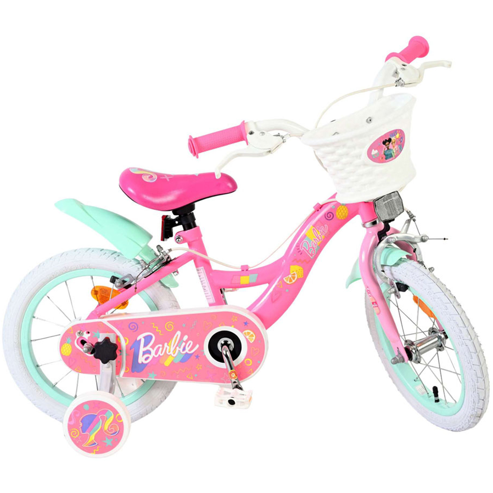 Volare Barbie Kids 14 inch Multicolour Bike with Stabilisers and Basket Image 4
