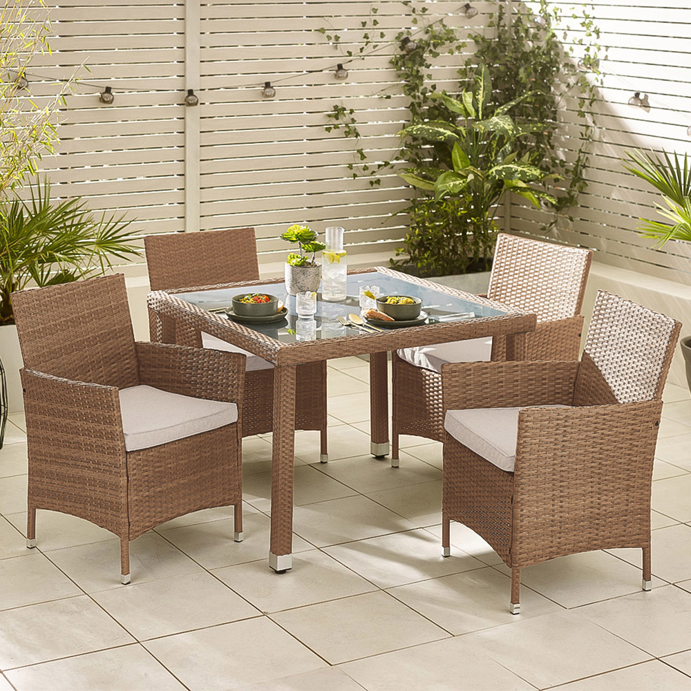 Furniturebox Grenada 4 Seater Natural Rattan Garden Dining Set Image 1