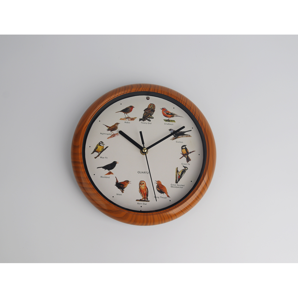 Avilo Wood Effect Frame Bird Song Wall Clock 26cm Image 5