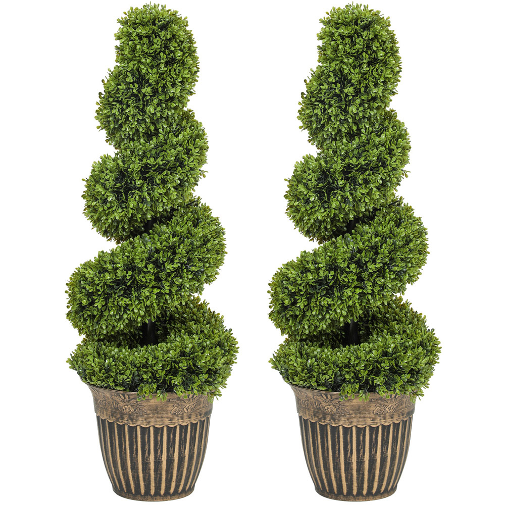 Portland Topiary Spiral Boxwood Artificial Plant in Pot 3ft 2 Pack Image 1