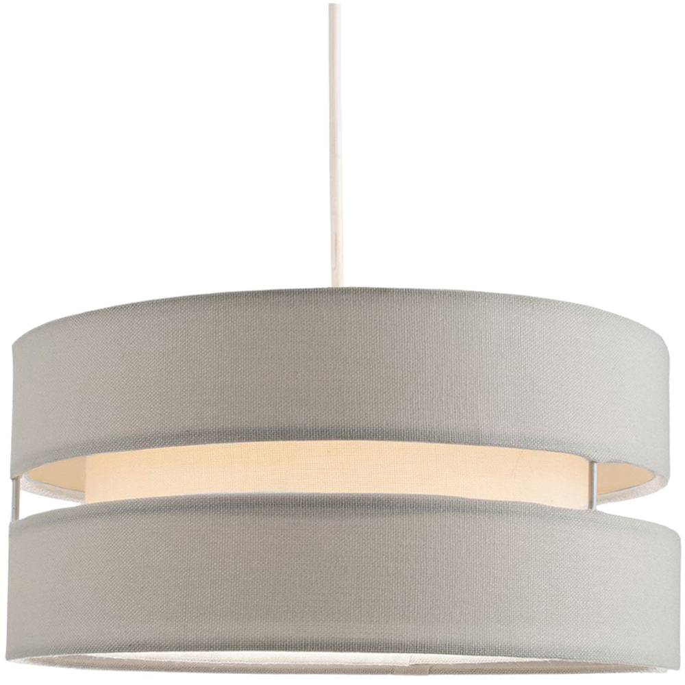 Happy Homewares Contemporary 3 Tier Grey Linen Fabric Pendant Shade Image 2