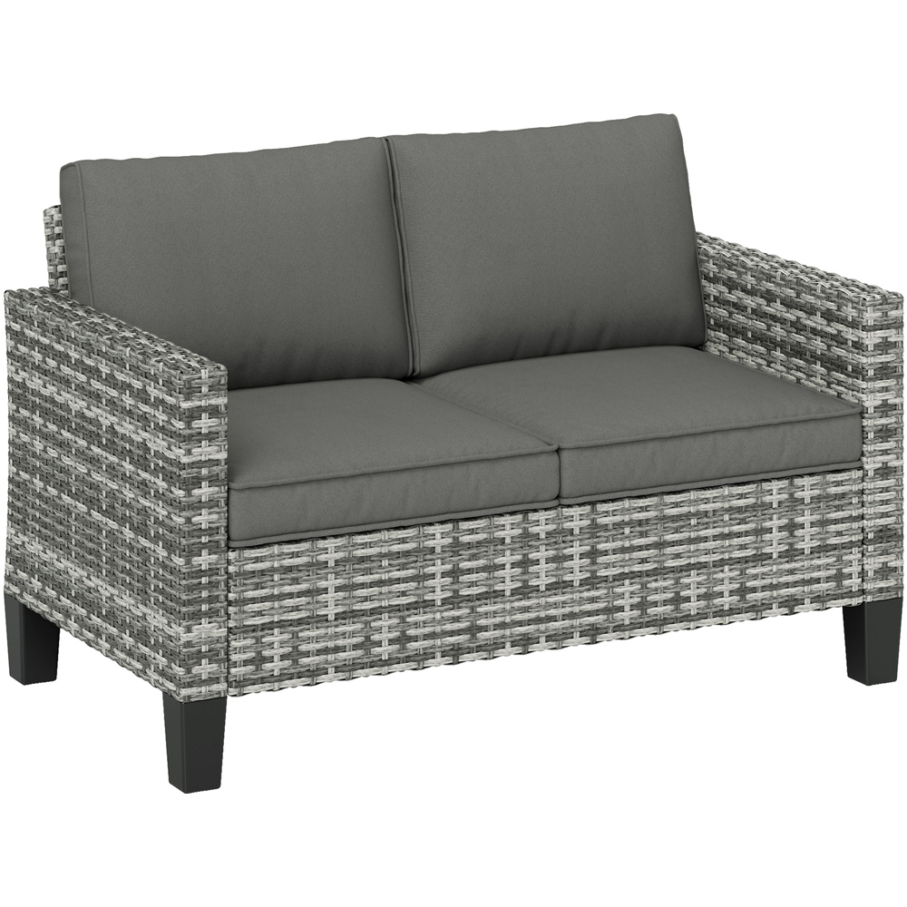 Outsunny 2 Seater Light Grey Cushion Rattan Garden Sofa Image 2