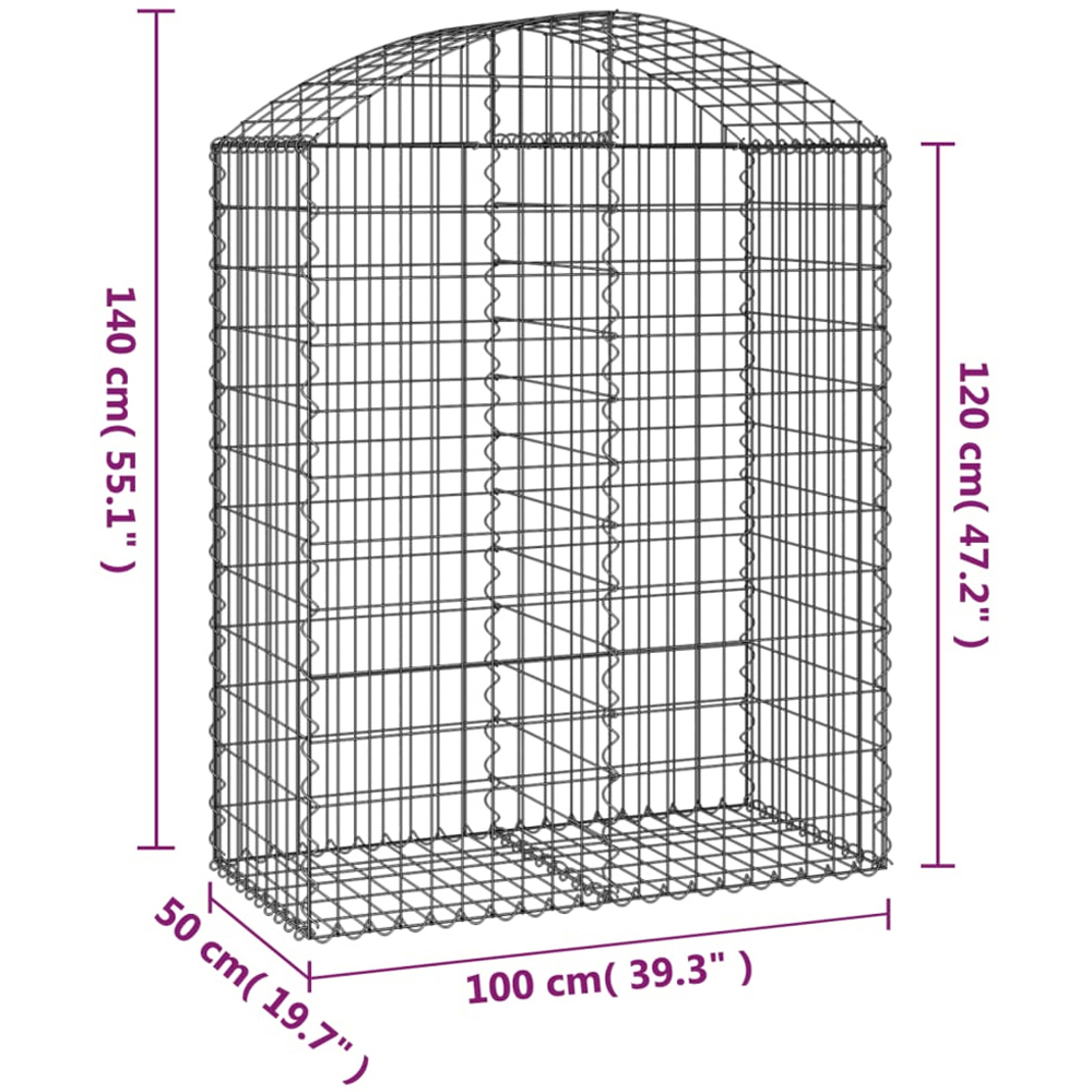 vidaXL Silver Galvanised Iron Arched Gabion Basket 100 x 50 x 120/140cm Image 4