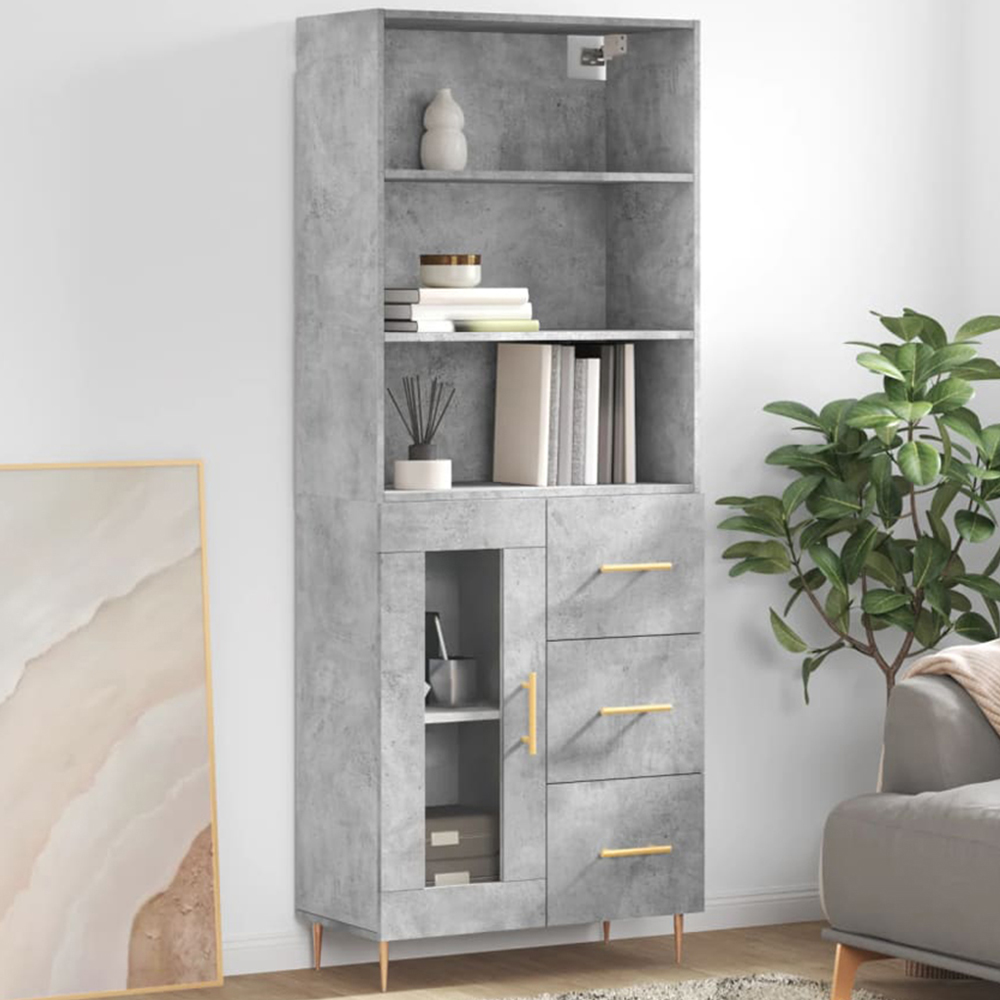 vidaXL Single Glass Door 3 Drawer 3 Shelf Concrete Grey Highboard Image 1