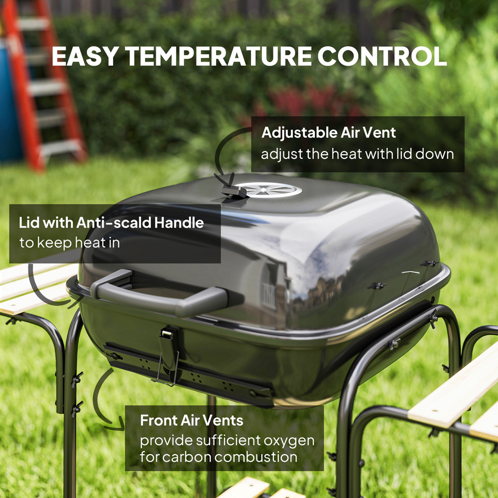 Outsunny Black Charcoal Barbecue Grill with Lockable Lid and Vent Image 5