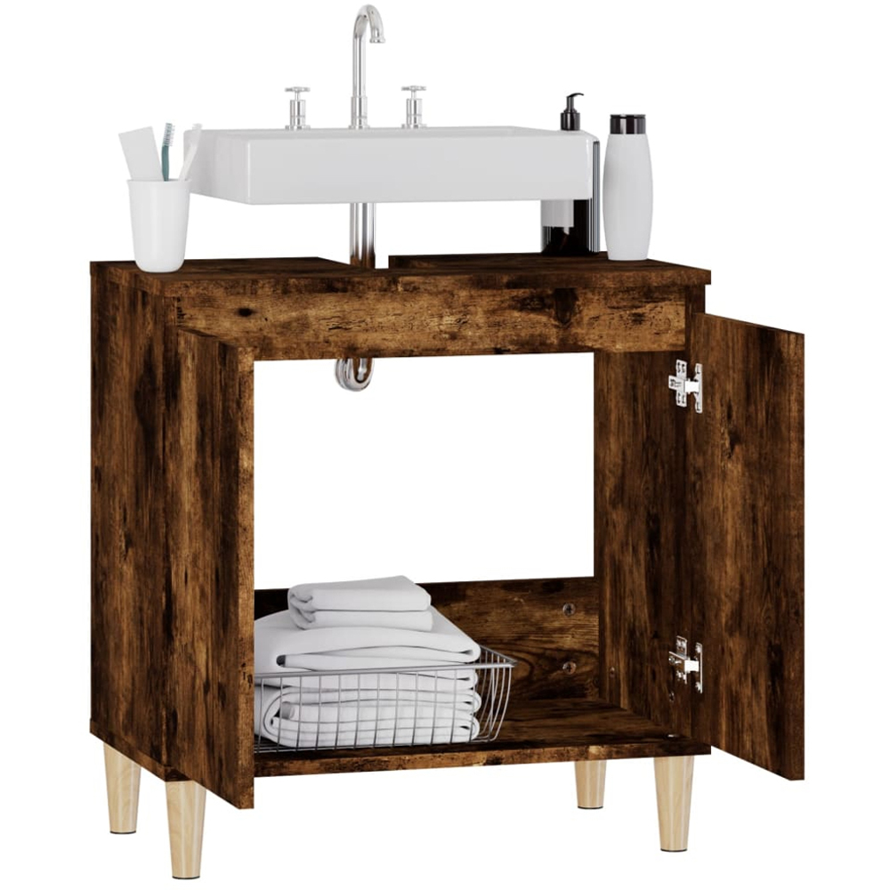 vidaXL 2 Door Smoked Oak Freestanding Under Sink Cabinet Image 4