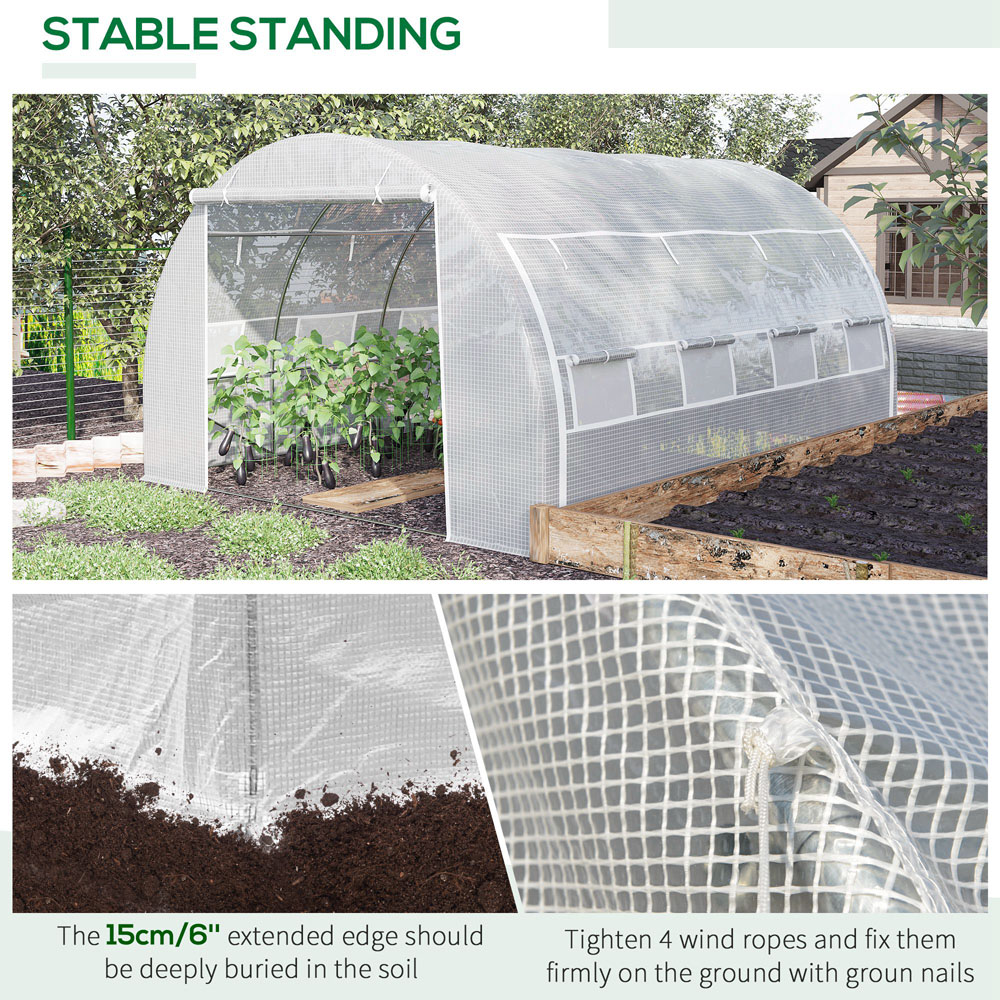 Outsunny White Plastic 10 x 13ft Polytunnel Greenhouse Image 6