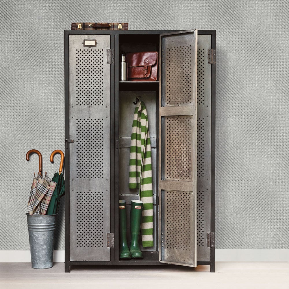 Galerie Nostalgie Diamond Plate Silver and Grey Wallpaper Image 2