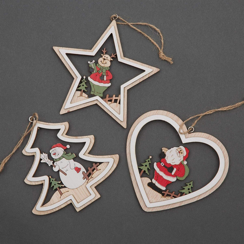 Shatchi Wooden Hanging Christmas Tree Ornament 3 Pack Image 2
