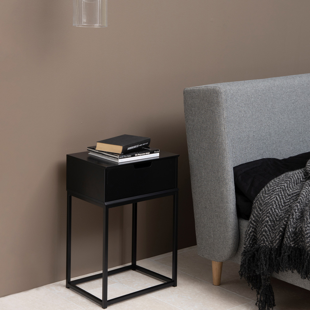 Florence Mitra Single Black Drawer Bedside Table Image 8