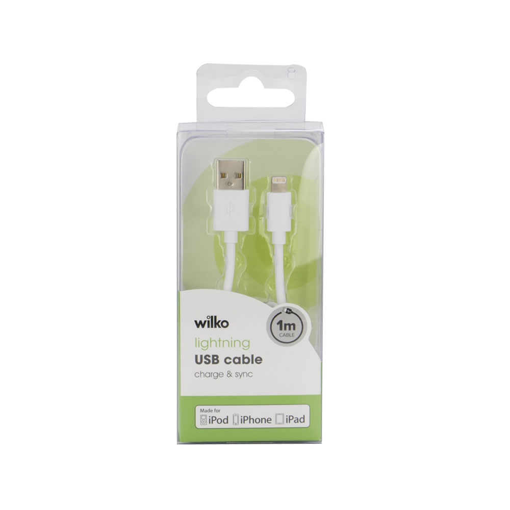 Wilko 1 metre White Lightning Cable Suitable for iPods, iPhones and iPad Image 1